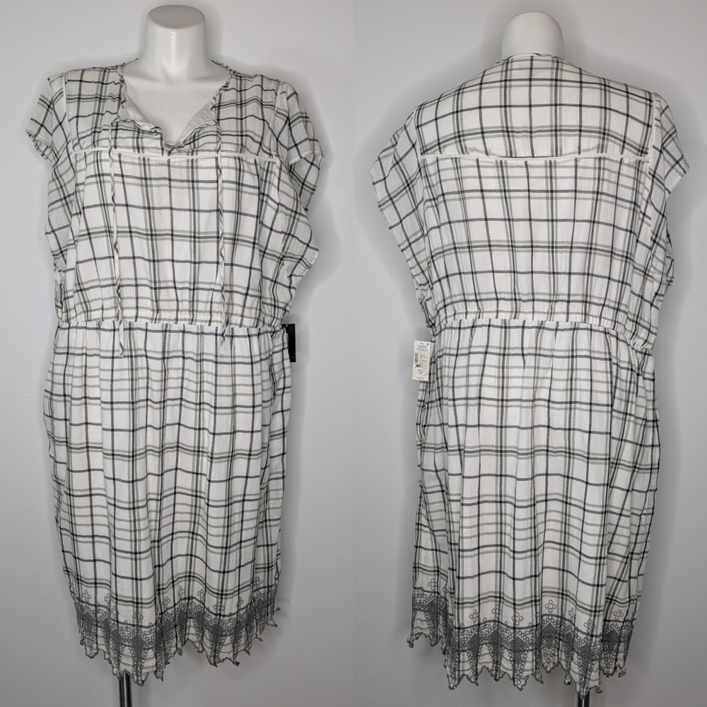 NWT Lord & Taylor white grey striped tie neck short sleeve dress 3X